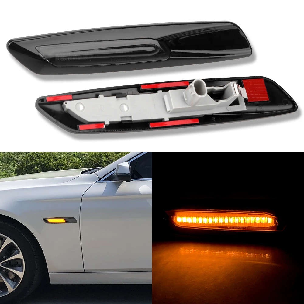 

Автомобильные янтарные светодиодные, боковые, габаритные фонари, Передние боковые мигающие огни для BMW 1 3 5 серии E60 E61 E81 E82 E87 E88 E90 E91 E92 E93 1 пара