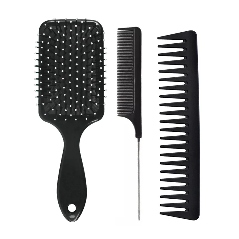 

3PCS/Set Airbag Massage Hair Brush Black Straight Comb Anti-static Hairdresser Barber Comb Haircare the Scalp Styling Tool Set