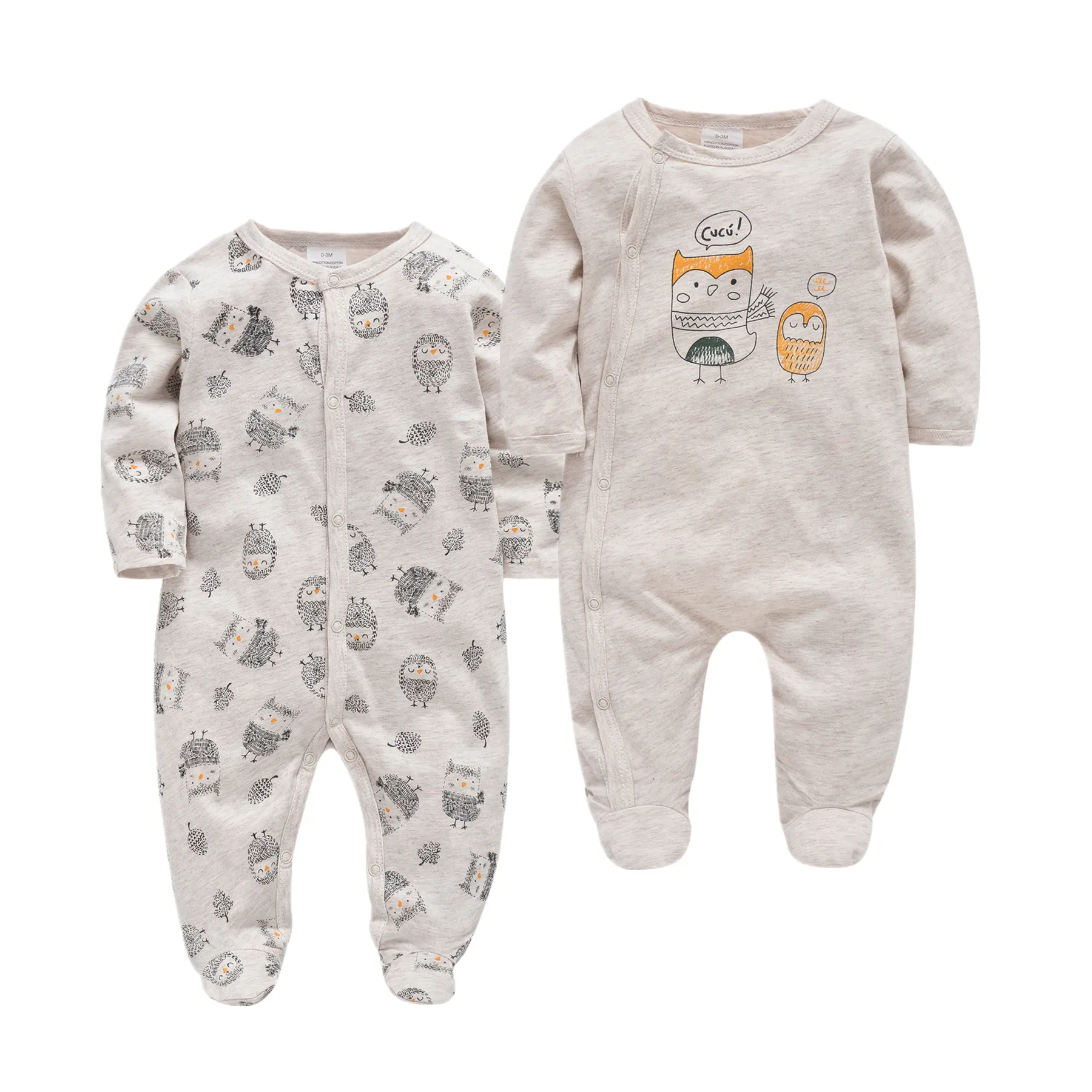 

New Born Baby Boys and Girls Clothes Set Organic Cotton Baby Jumpsuit Long Sleeve Romper Cute Infant One-piece Onesie Bib Hats