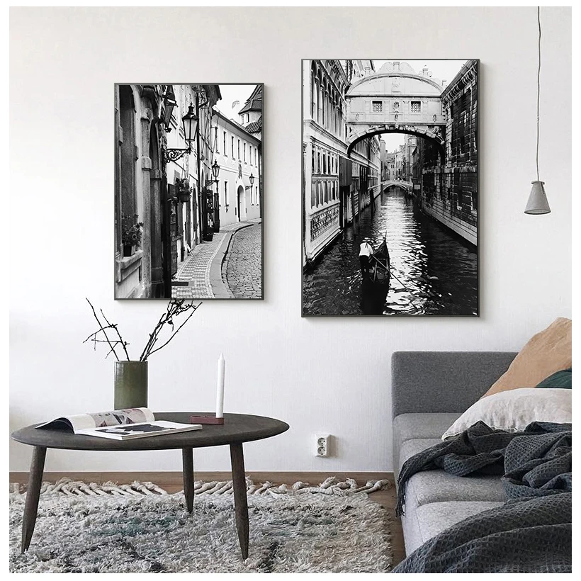

Paris City Street Landscape Wall Art Canvas Painting Nordic Posters and Prints Black and White Pictures for Living Room Interior
