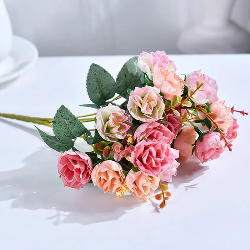 pink 1 букет шелковых роз, европейский стиль, искусственные цветы, искусственные цветы, свадебные, вечерние, для дома, украшение, роскошный Декор для дома - Цвет: pink