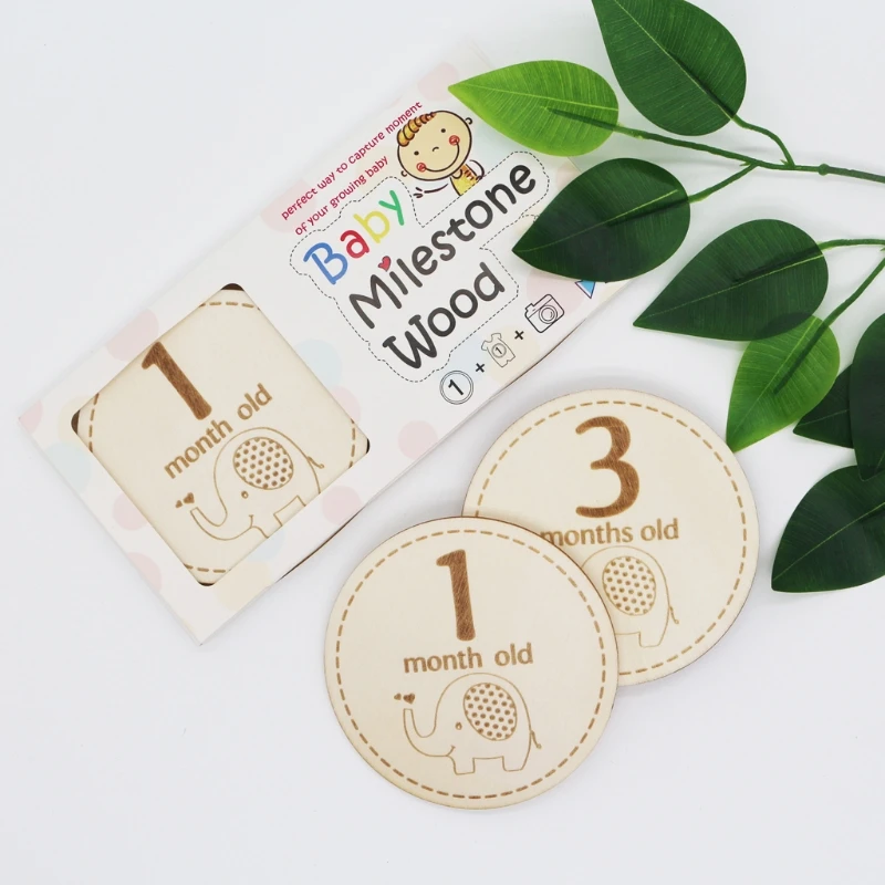 Tarjetas de madera hechas a mano para beb&eacute;, fotos mensuales de doble cara, &aacute;lbum de crecimiento de nacimiento para reci&eacute;n nacido, accesorios de fotograf&iacute;a, recuerdo, 6 uds.-2