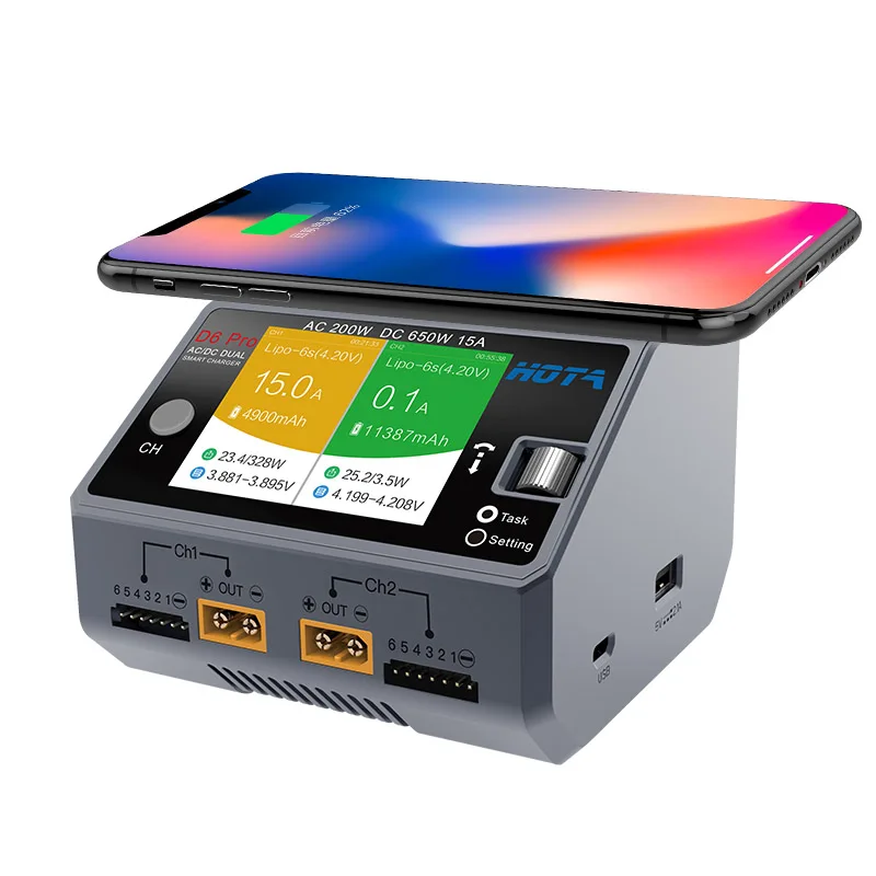 

HOTA D6 Dual/Pro умное зарядное устройство AC200W DC650W 15A для Lipo LiIon NiMH батареи с iPhone Samsung Беспроводная зарядка