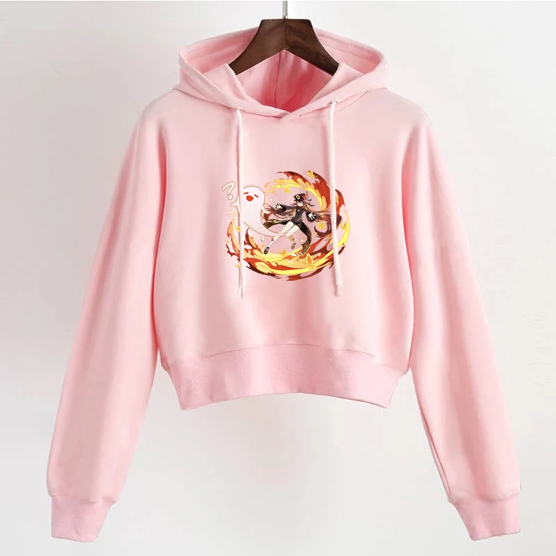 

Japan Genshin Impact Game Women Crop Hoodie Harajuku Graphic Print Long Sleeve Sweatshirt Fashion Female Street Wear Clothing