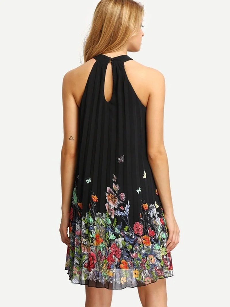 

Houthion New Sleeveless Women Dresses Casual Fashion Comfortable Mini Dress Summer Halter Positioning Printing