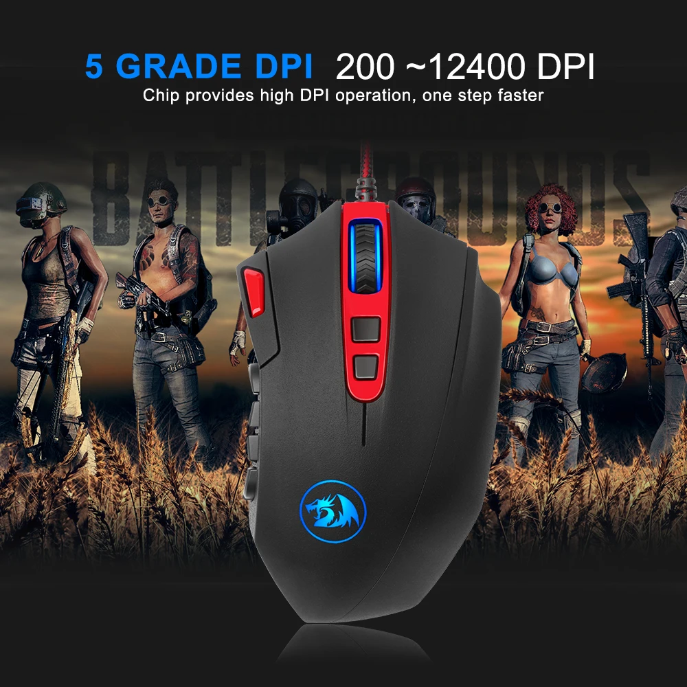Redragon Perdition M901 USB Проводная игровая мышь 12400 точек/дюйм 19 кнопок программируемые