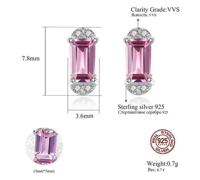 

Лидер продаж, простые квадратные серьги из стерлингового серебра S925 пробы с одиночной пудрой, милым кристаллом циркония, рубином, сапфиром