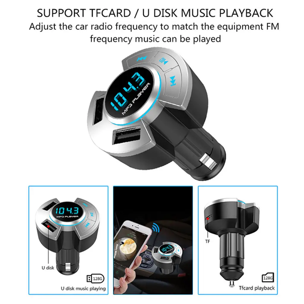 

Автомобильный Bluetooth 5,0 передатчик FM шумоподавление TF карта комплект с дисплеем