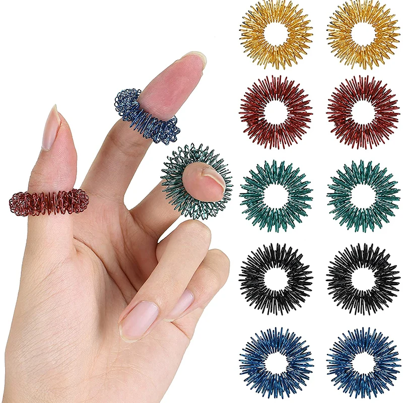 Anillo de dedo con pinchos para ni&ntilde;os, masajeador de tensi&oacute;n de descompresi&oacute;n, alivio sensorial, anillos antiautismo y antiestr&eacute;s para primavera-0