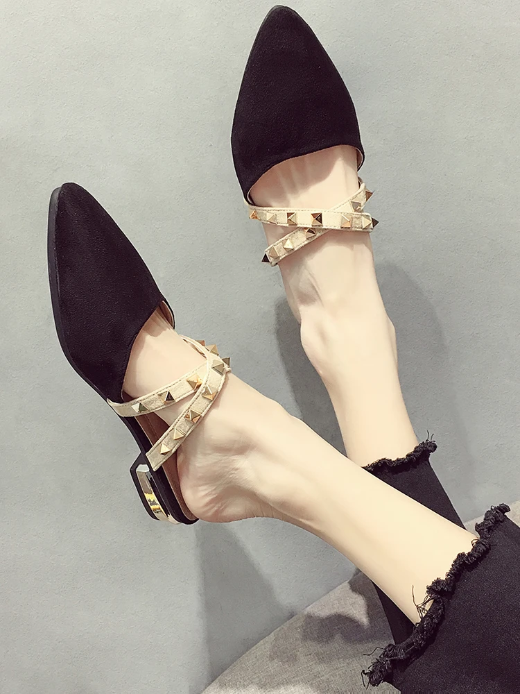 

Women's Shoes Slippers Outdoor 2020 Spring New Pointed Suede Studded Flats