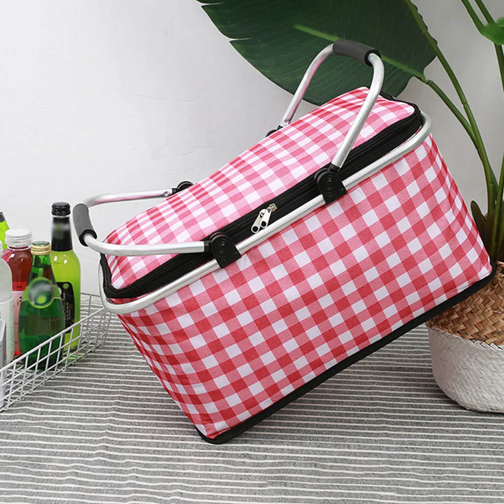 

Foldable Portable Shopping Basket Oxford Cloth Lunch Bag Travel Outdoor Picnic Heat Preservation Wear Resistant School Office