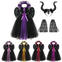 3pcs clothing set for girls tutu dress maleficent headgear wings descendants villain cosplay costume evil queen frock