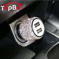 bling diamond mounted car phone safety hammer charger dual usb fast charge rhinestone crystal car charger interior accessories