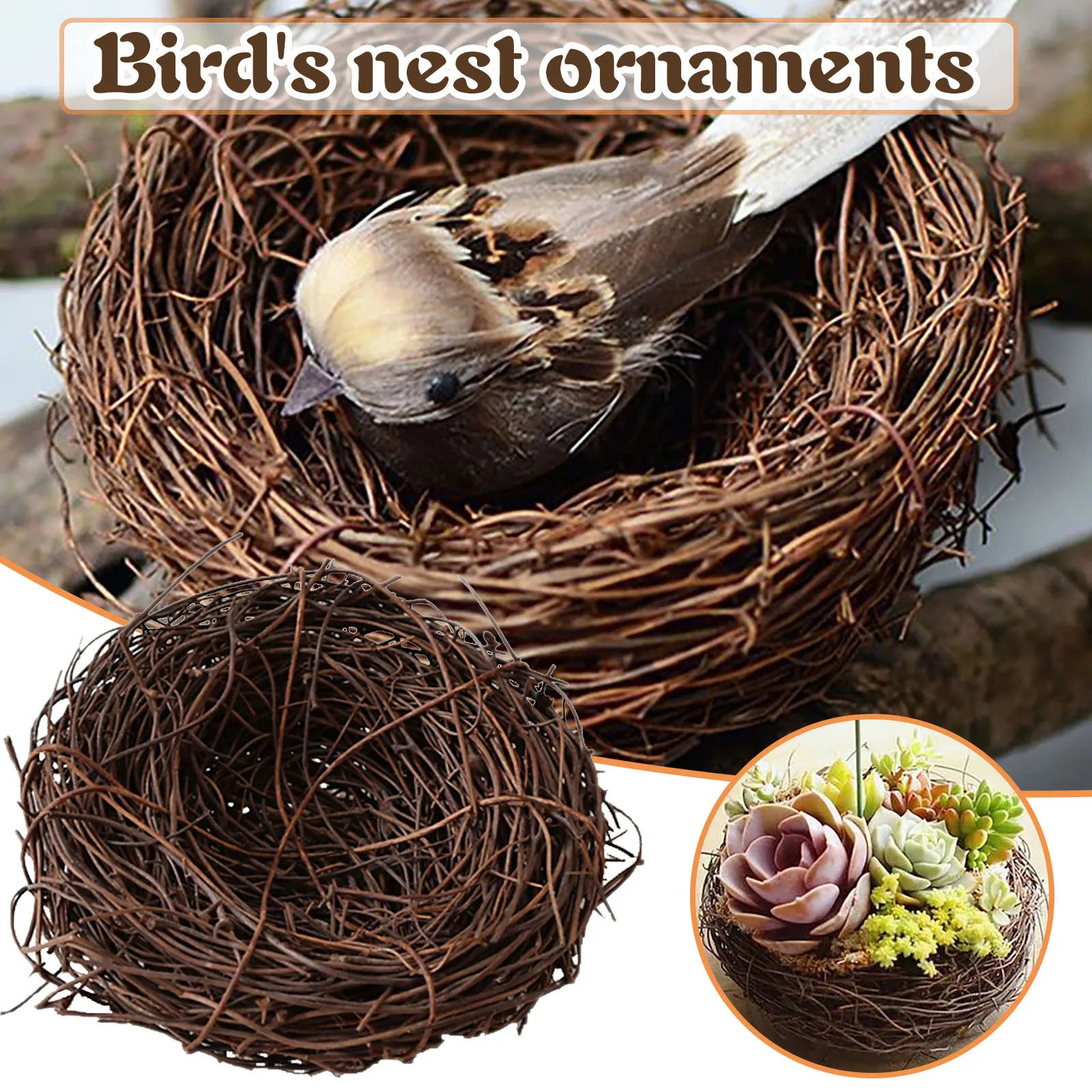 

Handmade Easter Rattan Nest Tabletop Quail Egg Candies Bowl Holder Bird Egg House Art Garden Easter Party Wall Decoration