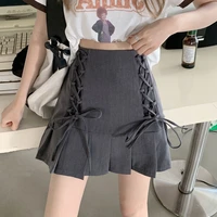 korean japan kawaii pleated skirt women sexy bandage patchwork high waisted mini skirts summer korean fashion harajuku