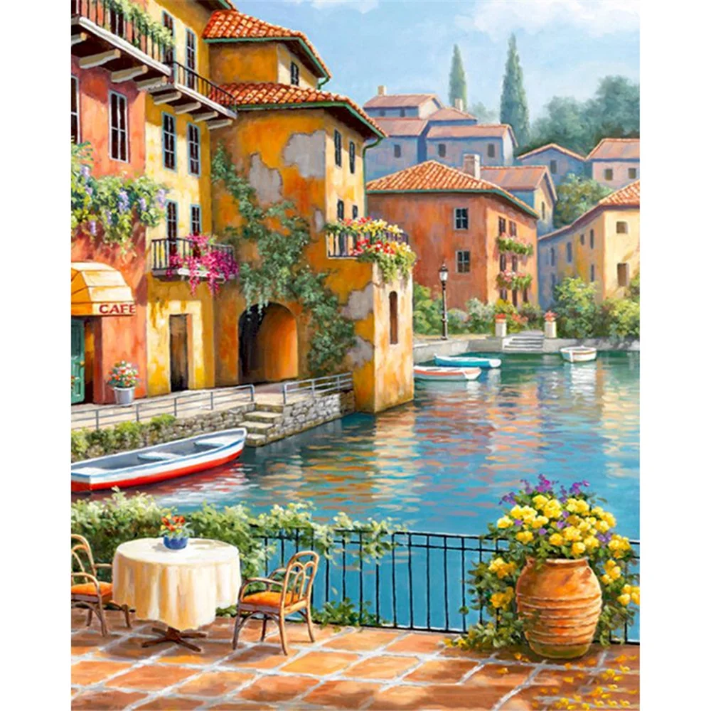 

Landscape Seaside Town DIY Embroidery Cross Stitch 11CT Kits Craft Needlework Set Printed Canvas Cotton Thread Home Sell