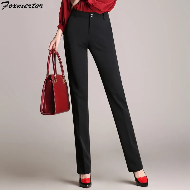 2021 женские брюки с высокой талией весенне осенние прямые повседневные черные