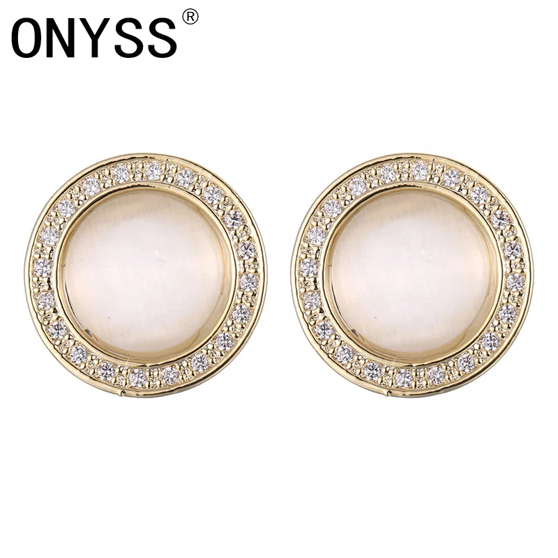 

ONYSS Korean Style Cat's Eye Opal CZ Crystal Stud Earrings Women 2021 Trend 16mm