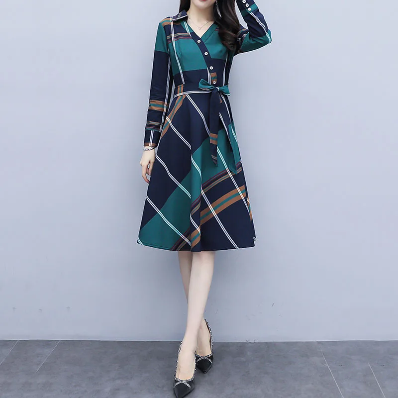 2019 весеннее и осеннее Новое Женское клетчатое платье с длинными рукавами а тип