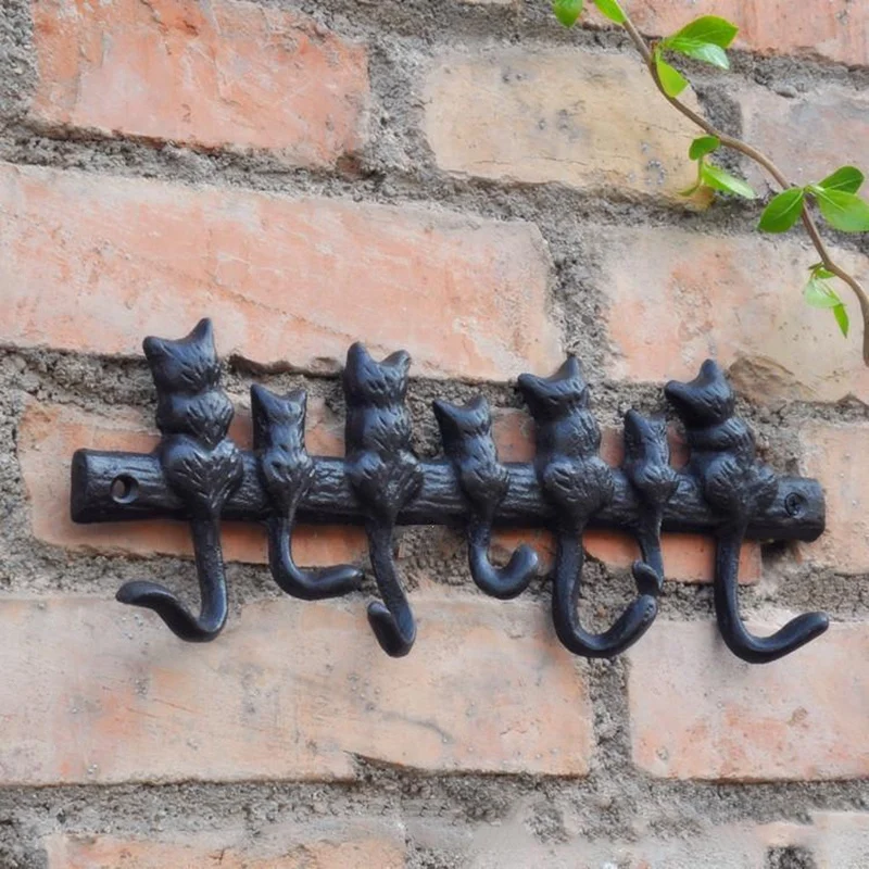 

7 Cats Cast Iron Wall Hanger-Decorative Keys Holder with 7 Hooks-Wall Mounted