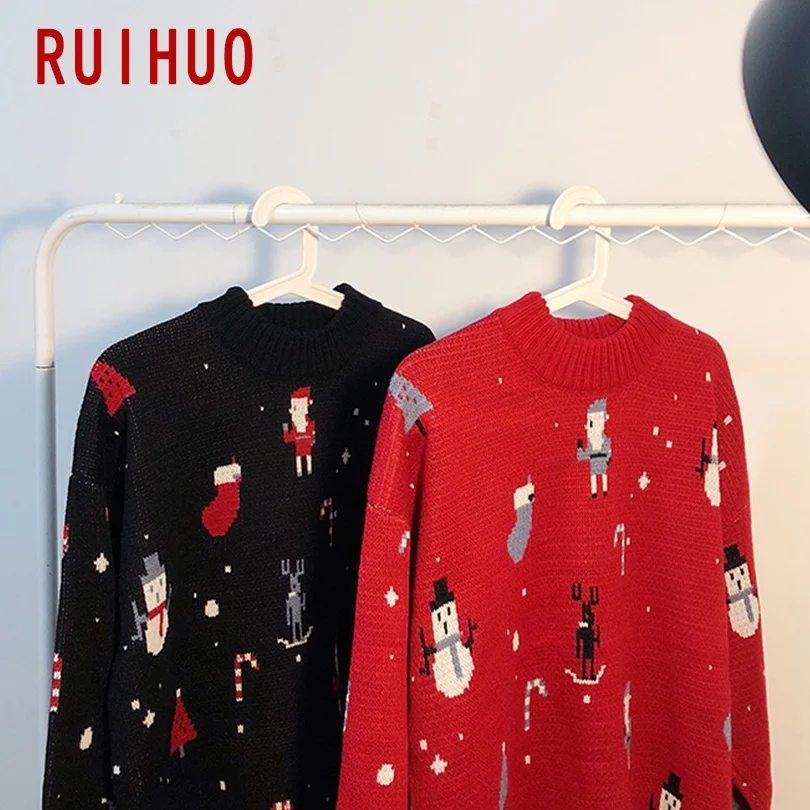 

RUIHUO Christmas Vintage Sweaters Men Clothing Knitted Sweaters For Men Coat Men's Pullover M-2XL 2021 Spring