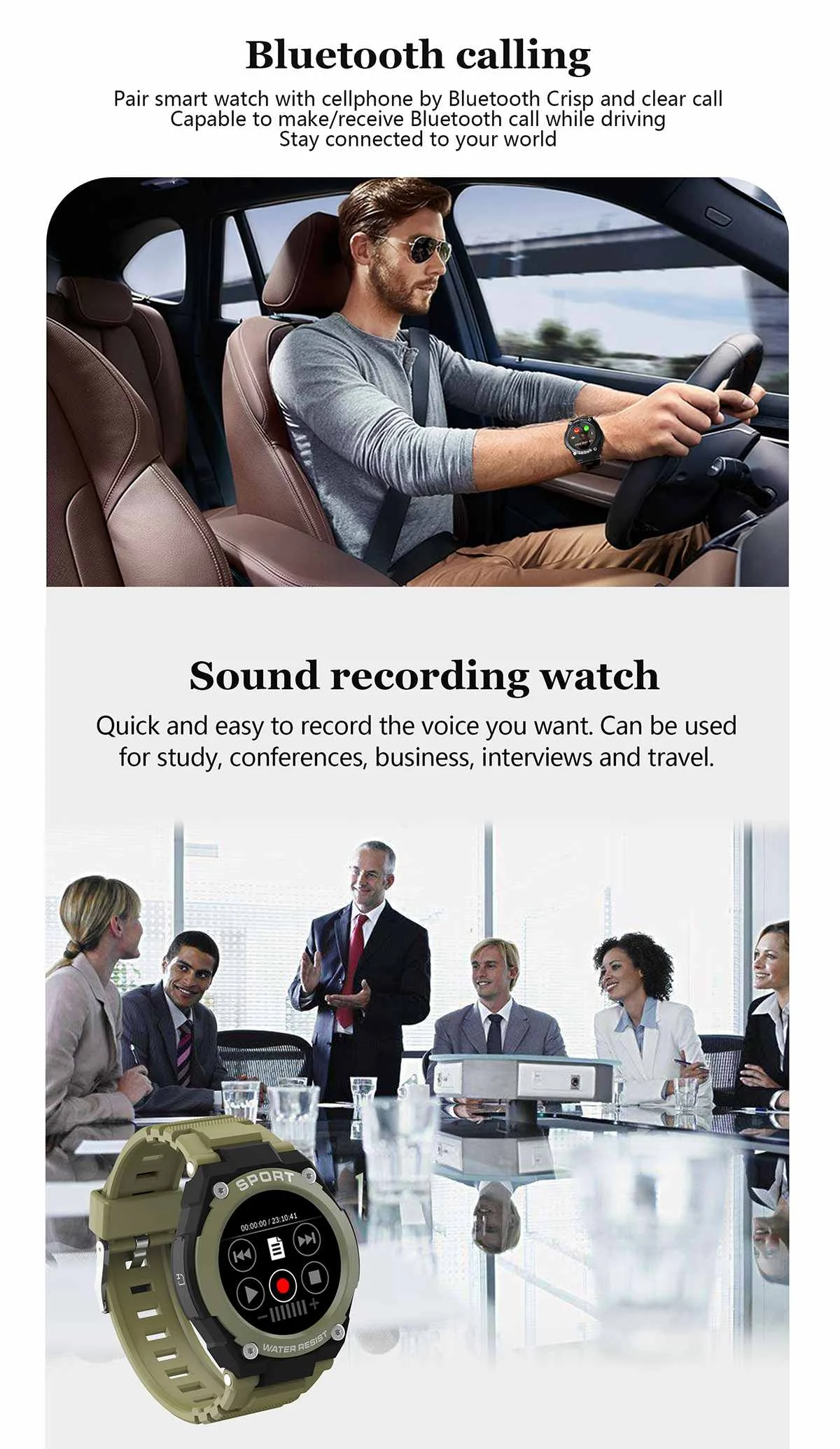 Умные часы UTELITE с Bluetooth и функцией вызова, запись звука, gps, ремешок, TF карта, воспроизведение музыки, Компасы, спортивный браслет для huawei, Xiaomi, iPhone