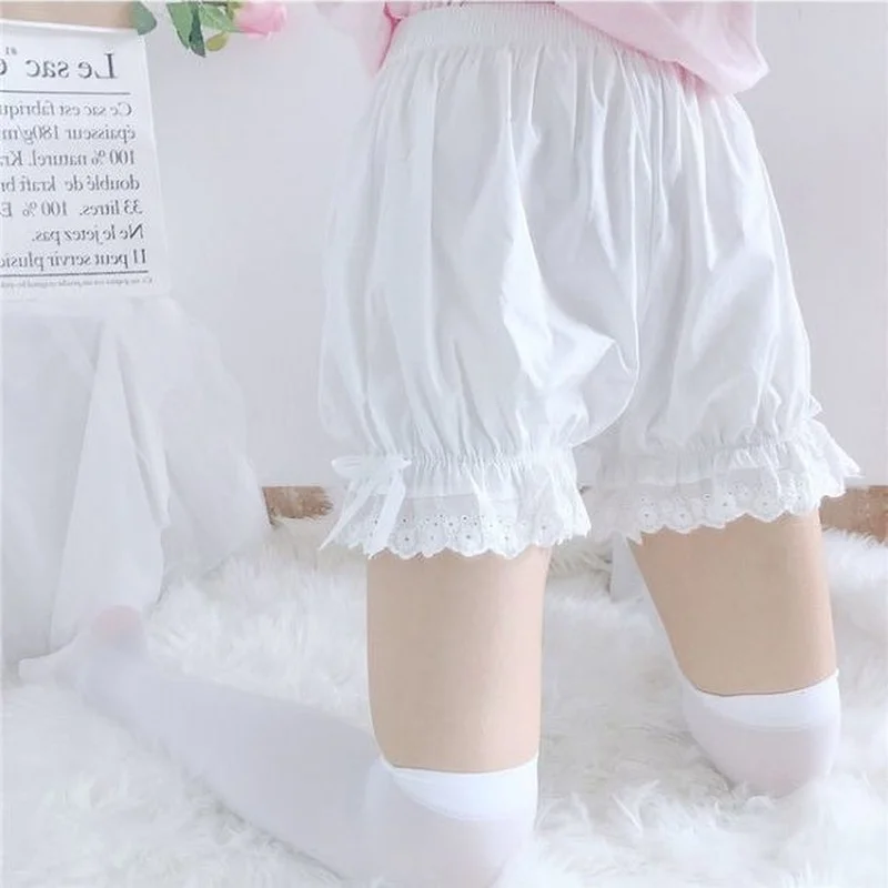 Женские безопасные короткие брюки однотонные Вышитые милые оборки в японском