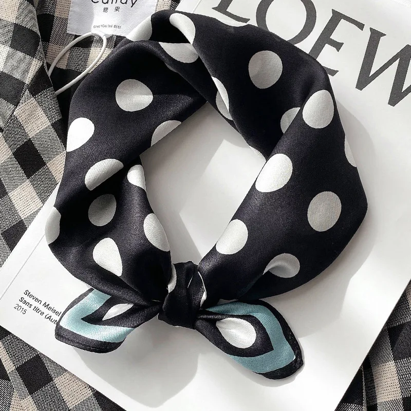 

100% натуральный шелковый квадратный шарф в горошек, Женская шаль, хиджаб, повязка на голову, шейный платок, Женский дизайнерский ободок, понч...