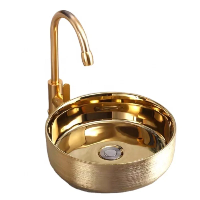 Изящная круглая Роскошная золотистая мойка над счетчиком художественная