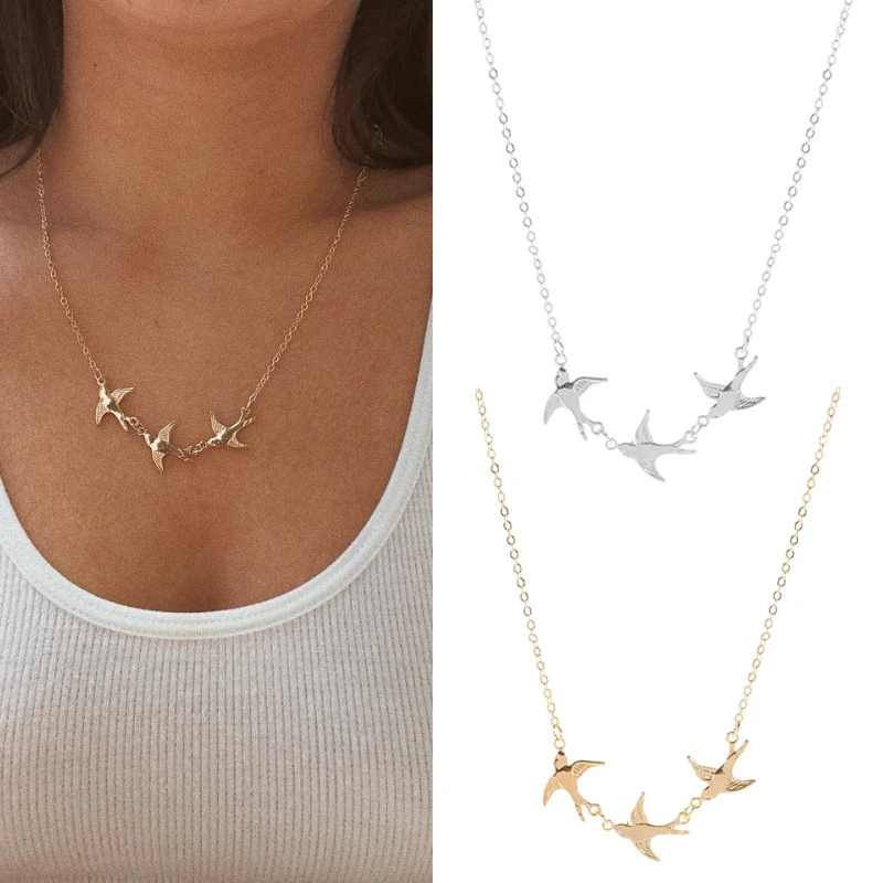 

Gold Chain Three Birds Pendant Choker Necklace Women Statement Collares Bohemian Beach Jewelry Gift Collier Cheap