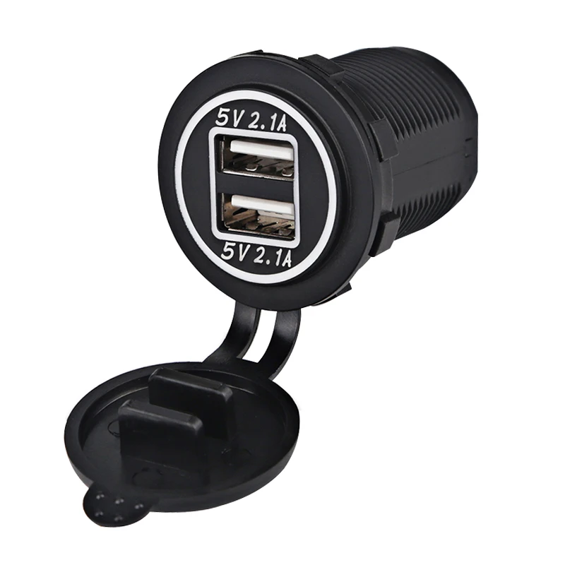 

Dual USB Cup Type Car Charger Blue LED Display Adapter for Motorcycles Boat