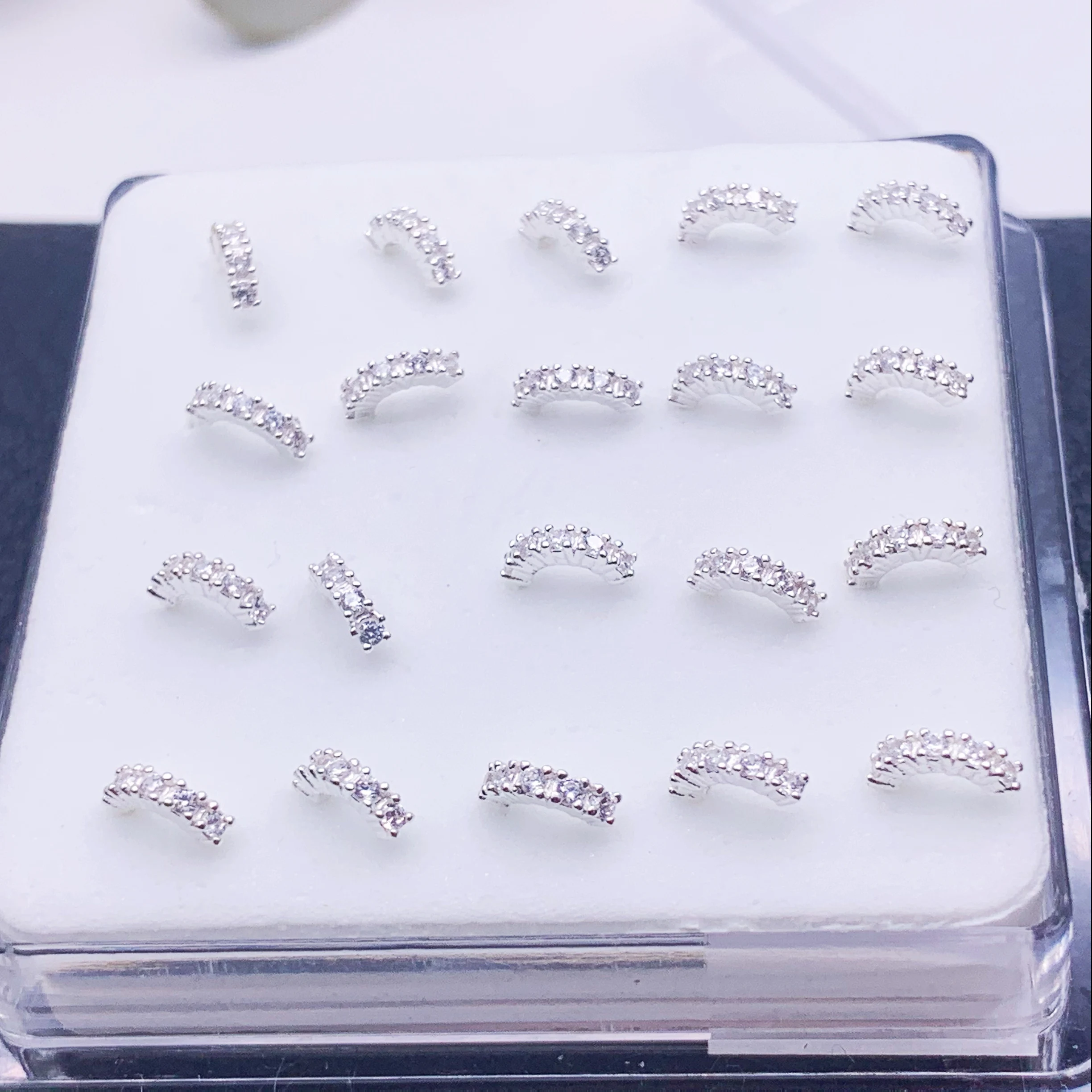 Изогнутое Кольцо из чистого серебра S925 пробы с белым цирконием для пирсинга носа