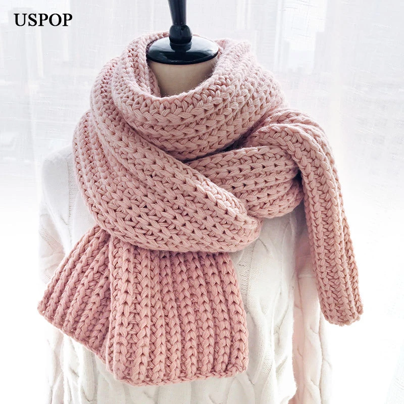 Зимний шарф USPOP 2021 женские плотные теплые однотонные вязаные шарфы большие