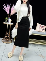 lady casual two layers cotton bodycon skirt elegant high waist streetwear outfits bottoms fitted midi skirt daily skirt