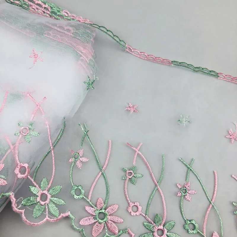 

15Yards Pink Green Wedding Dress Lace Trims Embroidery Fabric Sofa Curtain Accessories Ribbon for Clothing Dresses 19cm Width