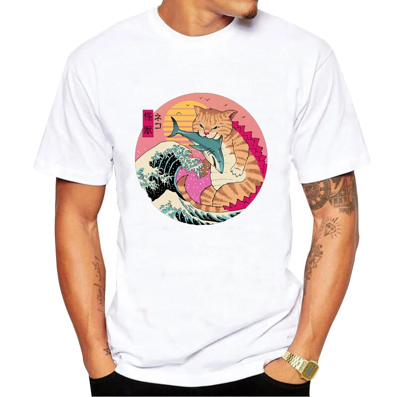 Футболка мужская с забавным принтом кота Повседневная Свободная рубашка