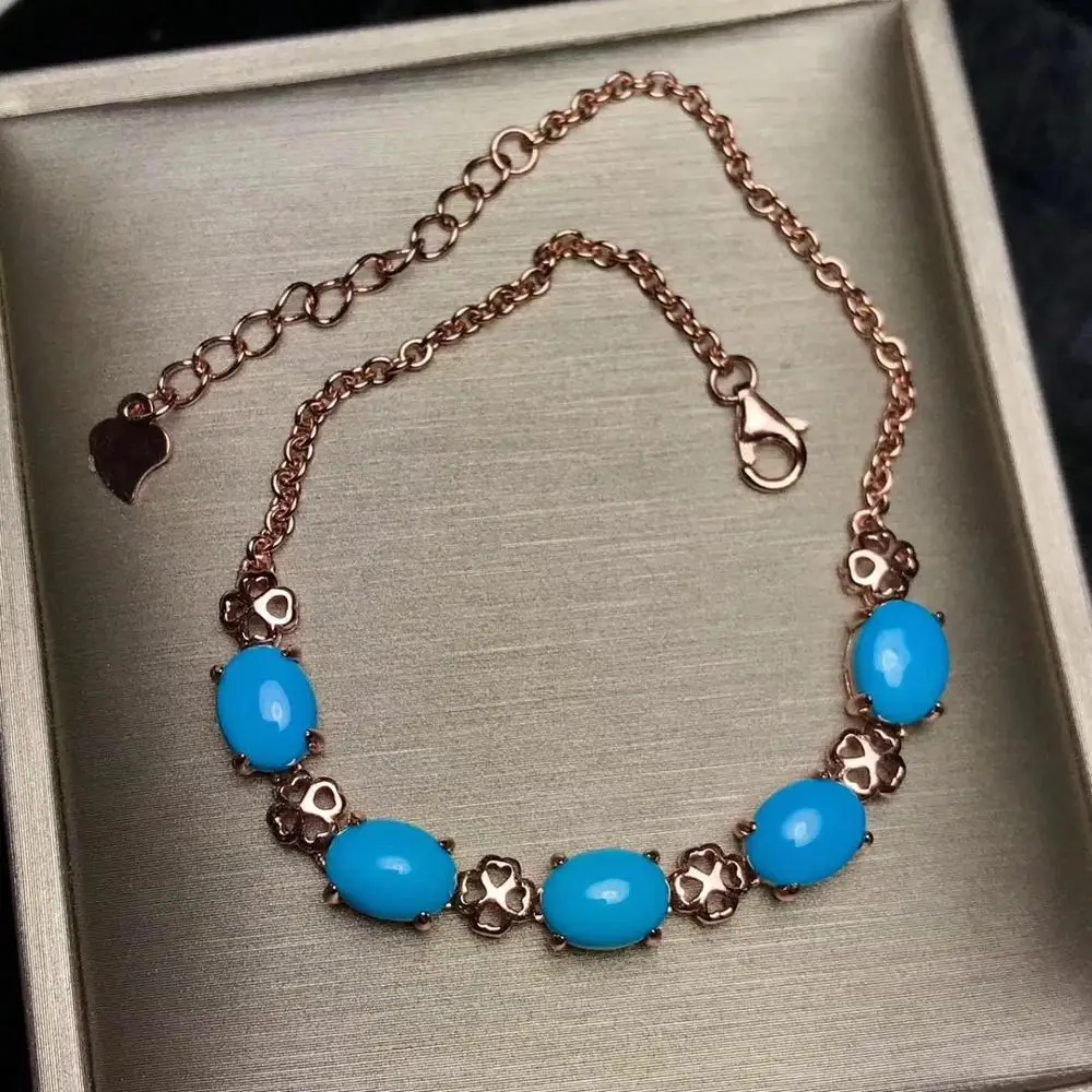 Лучший подарок из натурального бирюзовый браслет 925 серебро прекрасный гарнитур