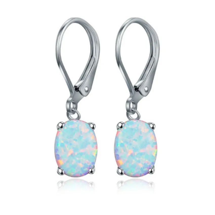

FYSL Silver Plated Oval Shape Opalite Opal Dangle Earrings for Women Anniversary Gift Jewelry