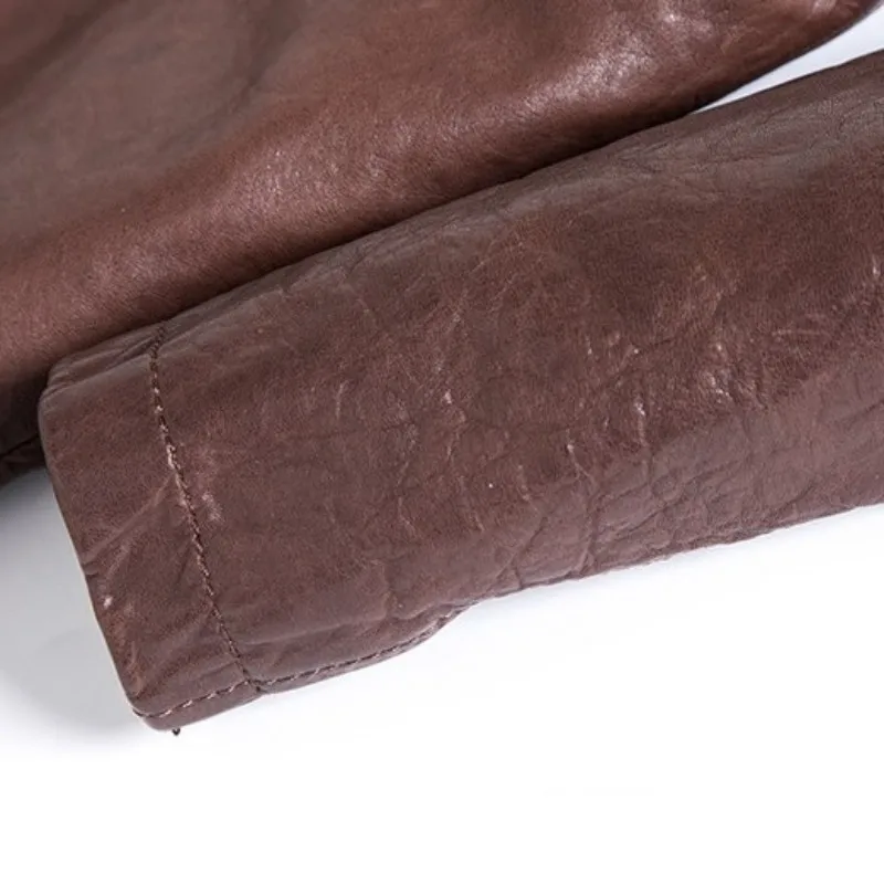 

Leather Genuine Brand Vintage Jacket Mens Street Casual Trench Fashion Stand Collar Single Breasted Horsehide Long Jackets Coat