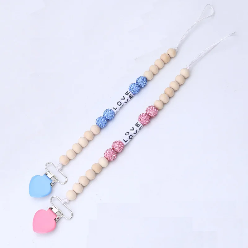 

New Baby Pacifier Clip Chain Baby Pacifier Holder Beaded Crystal Anti-drop and Anti-lost Chain LOVE Pacifier Clip Soother Chain