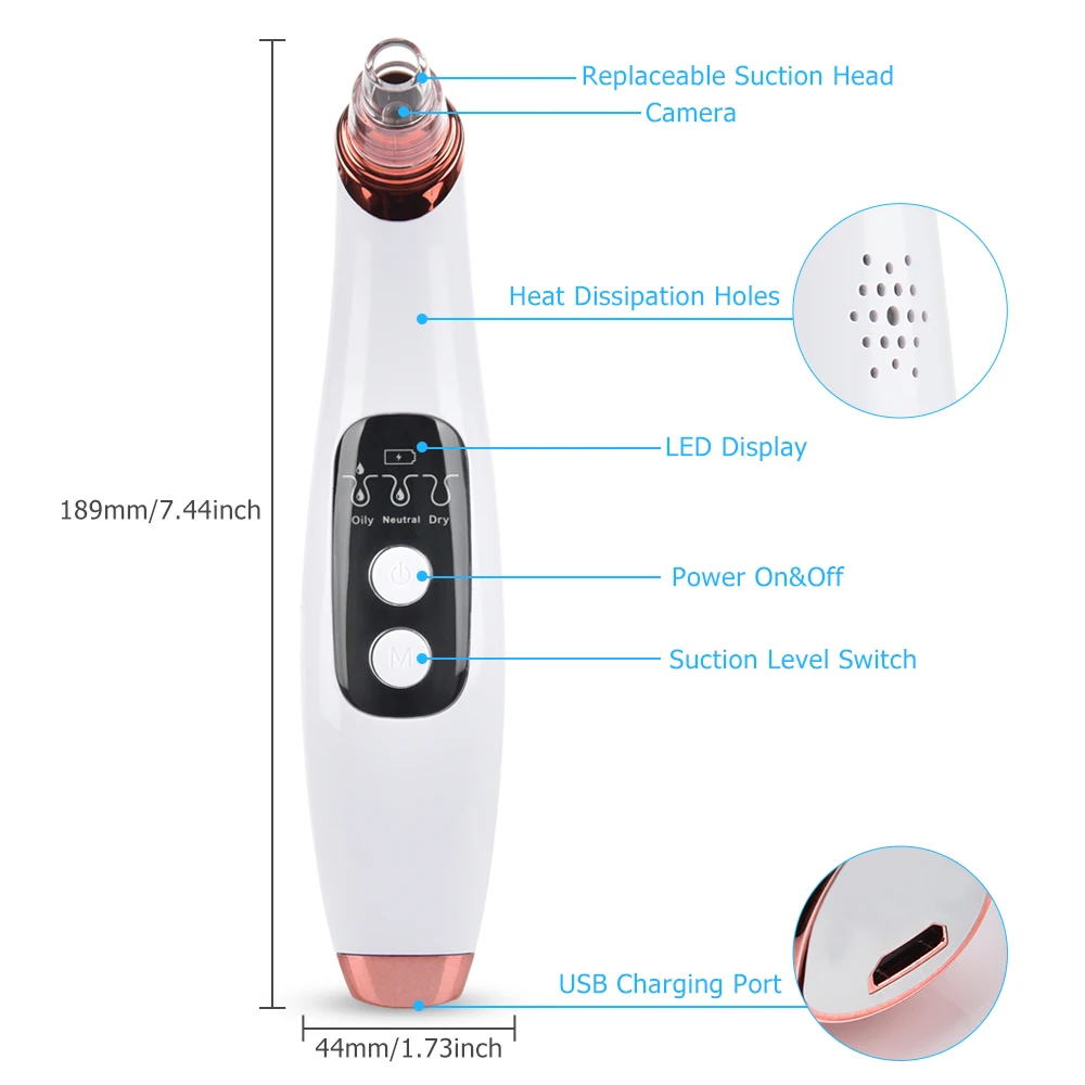 Electric Vacuum Suction Blackhead Remover USB Rechargeable Facial Clean Pore Cleaner WiFi Wireless Camera Monitor Black Head | Красота и