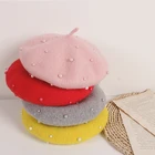 Демисезонные шапки для маленьких девочек Keelorn, осенние детские винтажные береты с заклепками и жемчугом для маленьких девочек, осенние модные детские шерстяные однотонные шапки