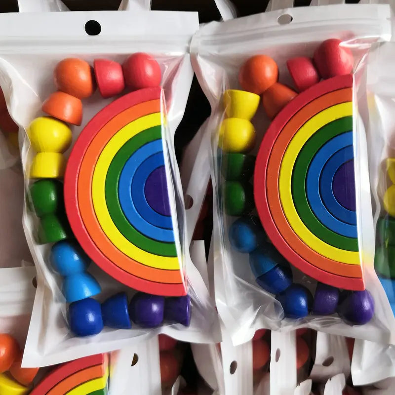 

Children Rainbow Building Block Education Kindergarten Supplies Wood Baby Early Learning Sets Rainbow Blocks Natural Wooden Toys