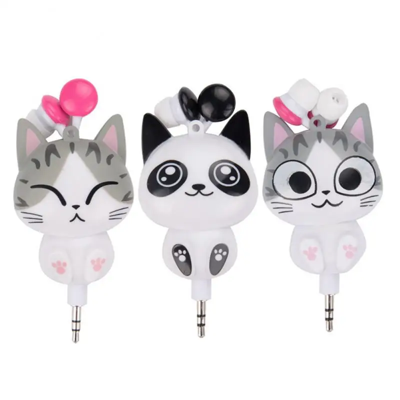 

3.5mm Wired Headphone Cute Cartoon Cat Retractable Earphone Headset Stereo Fashion Trend Temperament Earphone Holiday Gift