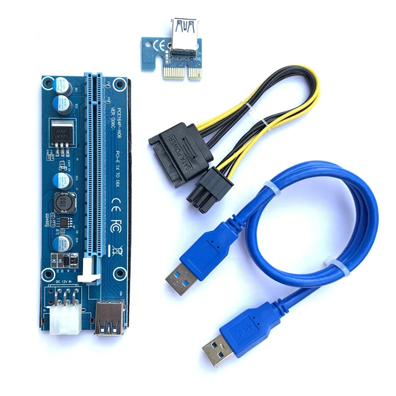 

006C PC PCIE PCI Express Riser for Video Card PCI E 1x To 16x USB 3.0 SATA To 6Pin IDE Molex Power Cable for BTC Miner Mining