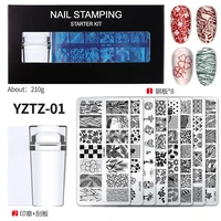 9pcsset nail stamping plate flower leaf geometry stamp template nail image plate stencil diy printing stainless steel tools