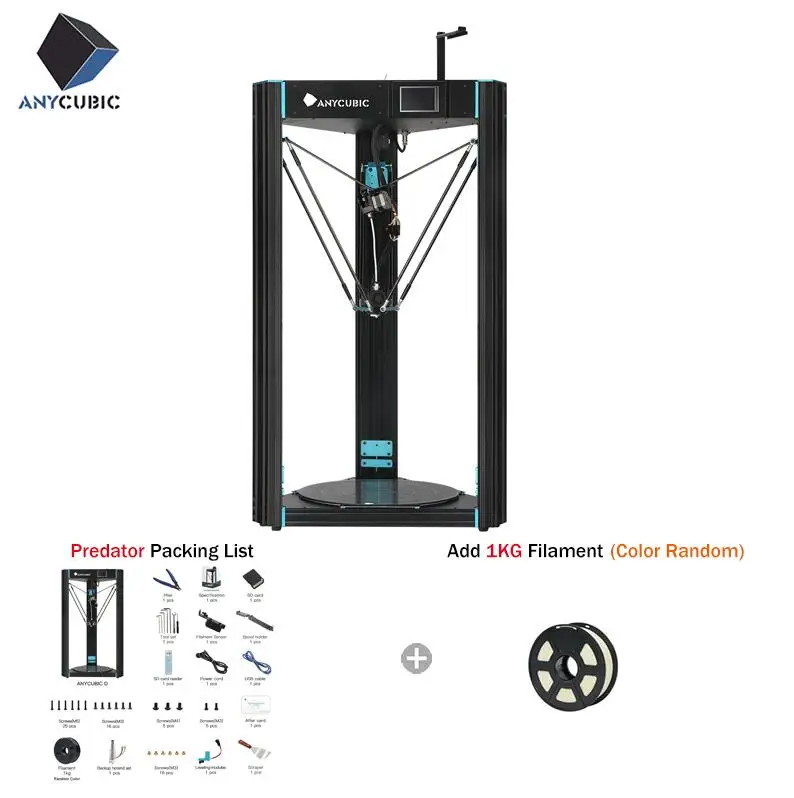 Predator Add 1KG ANYCUBIC 3d принтер Хищник 370x370x455 мм самый большой Дельта шкив с автоматическим выравниванием большой 3D печати размера плюс Titan экструдер - Цвет: Predator Add 1KG