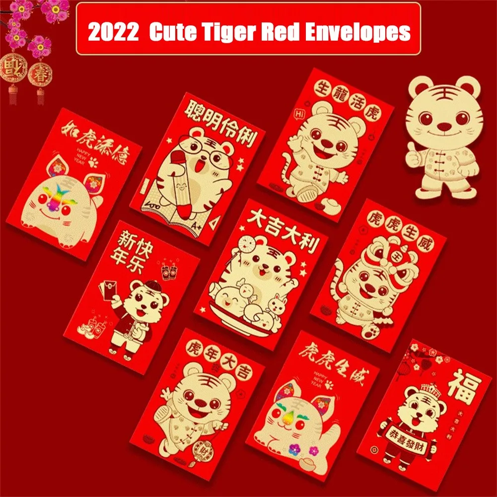 Sobres Rojos de tigre bonito para regalo, bolsa creativa de dibujos animados...