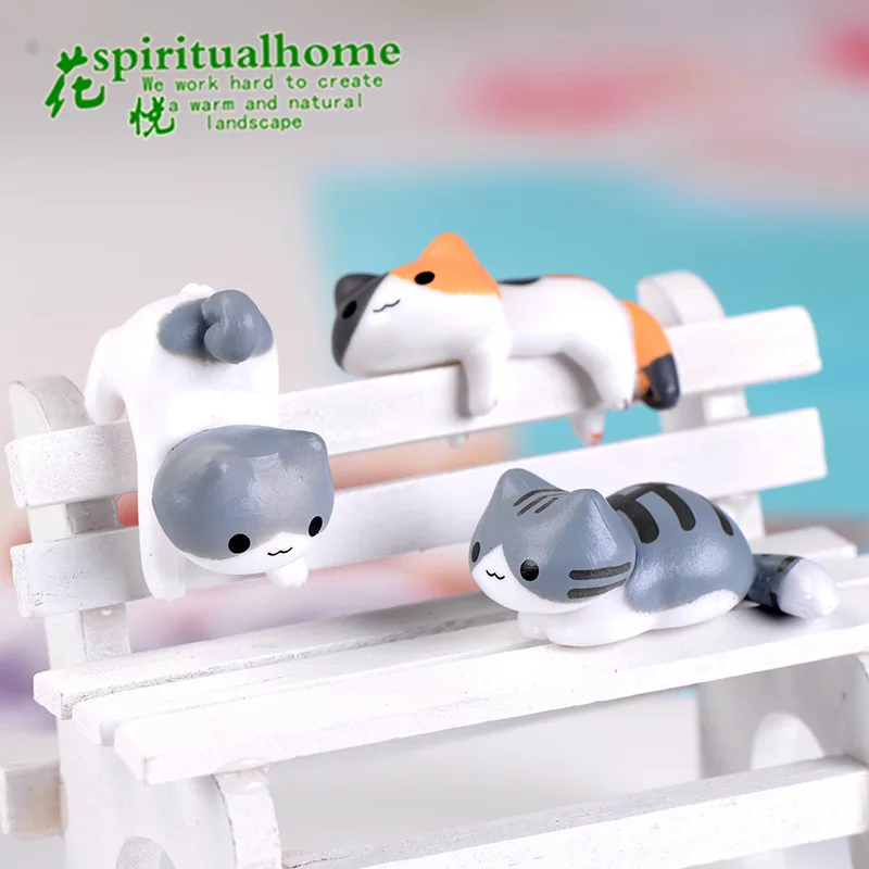

6pcs Creative ornaments micro-landscape resin crafts lazy happy cat sunshine cat small model statue crafts ornaments miniature
