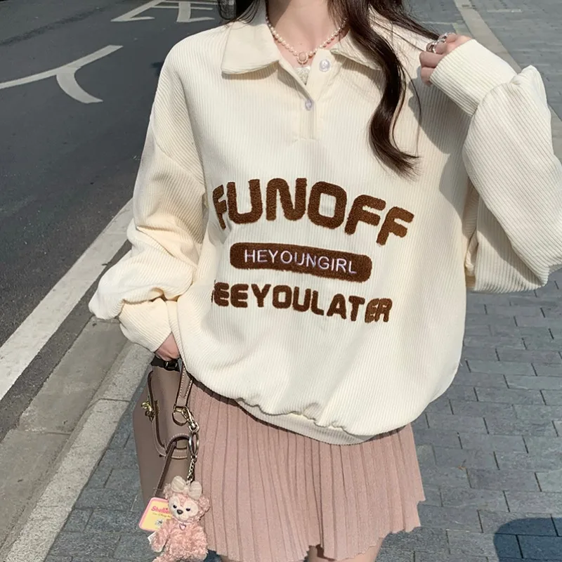 

Fashion All-match Korean Clothes 2021 New Spring/Autumn Oversize Women's Clothing Sweatshirts Letter Printing Turn-down Collar